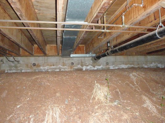 F- Dryer ducting running under lanai and bedroom from top of photo to garage concrete wall and m.jpg