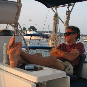 Annapolis harbor. Moi looking very happy in relaxed in in the cockpit.