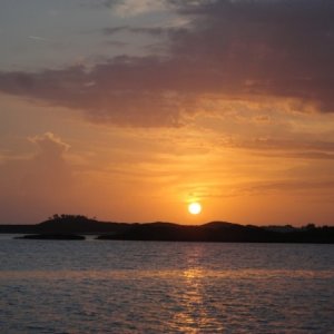 Sunset off Cambridge Cay in the Bahamas.