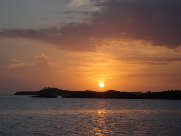 Sunset off Cambridge Cay in the Bahamas.